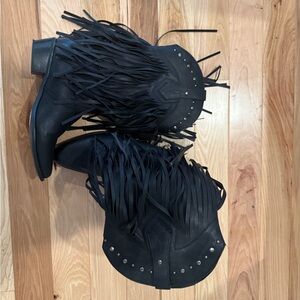 Black Fringe Western Boots
